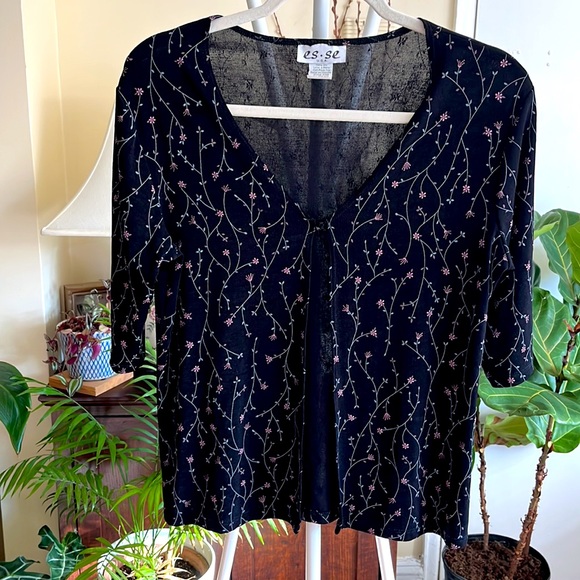 ❤️Floral Vine Print Open Front Short Sleeve Black Shrug or Cardigan-6 or 8P - Picture 1 of 14